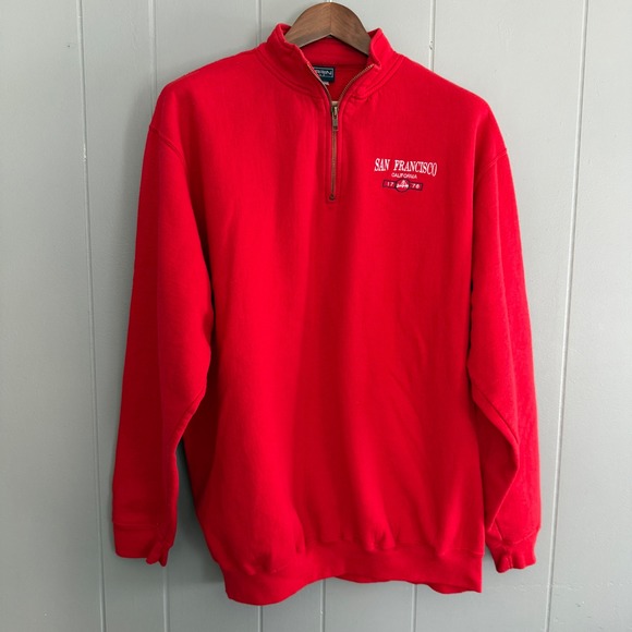 Perrin Wear Other - Vintage 90s San Francisco Quarter Zip Sweatshirt Men's XL Red Embroidered Retro
